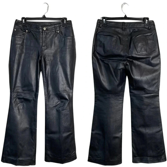 Vtg Newport News Jeanology Collection Womens 6P Bootcut 100% Leather Black Pants - Picture 1 of 15